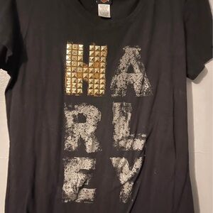 Harley Black T-Shirt with Gold Accents